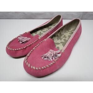 Lands' End Pink Leather Moccasins Loafers w/Tassels Slip On Size 9 Shoes